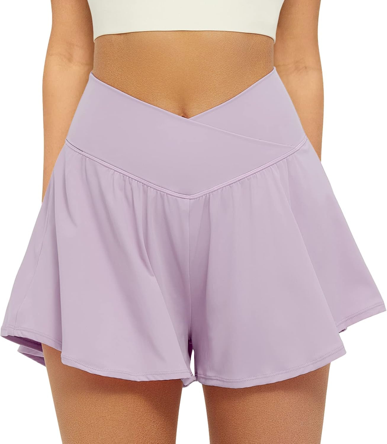 Fireswan Crossover Athletic Shorts for Women 2 in 1 Flowy Running Shorts with Pockets Spandex Butterfly Workout Tennis Skorts