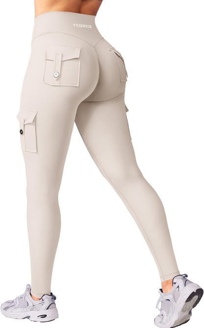 YEOREO Coreflex Workout Cargo Leggings with Pockets for Women Hidden Scrunch Butt Lifting Leggings Gym Yoga Pants