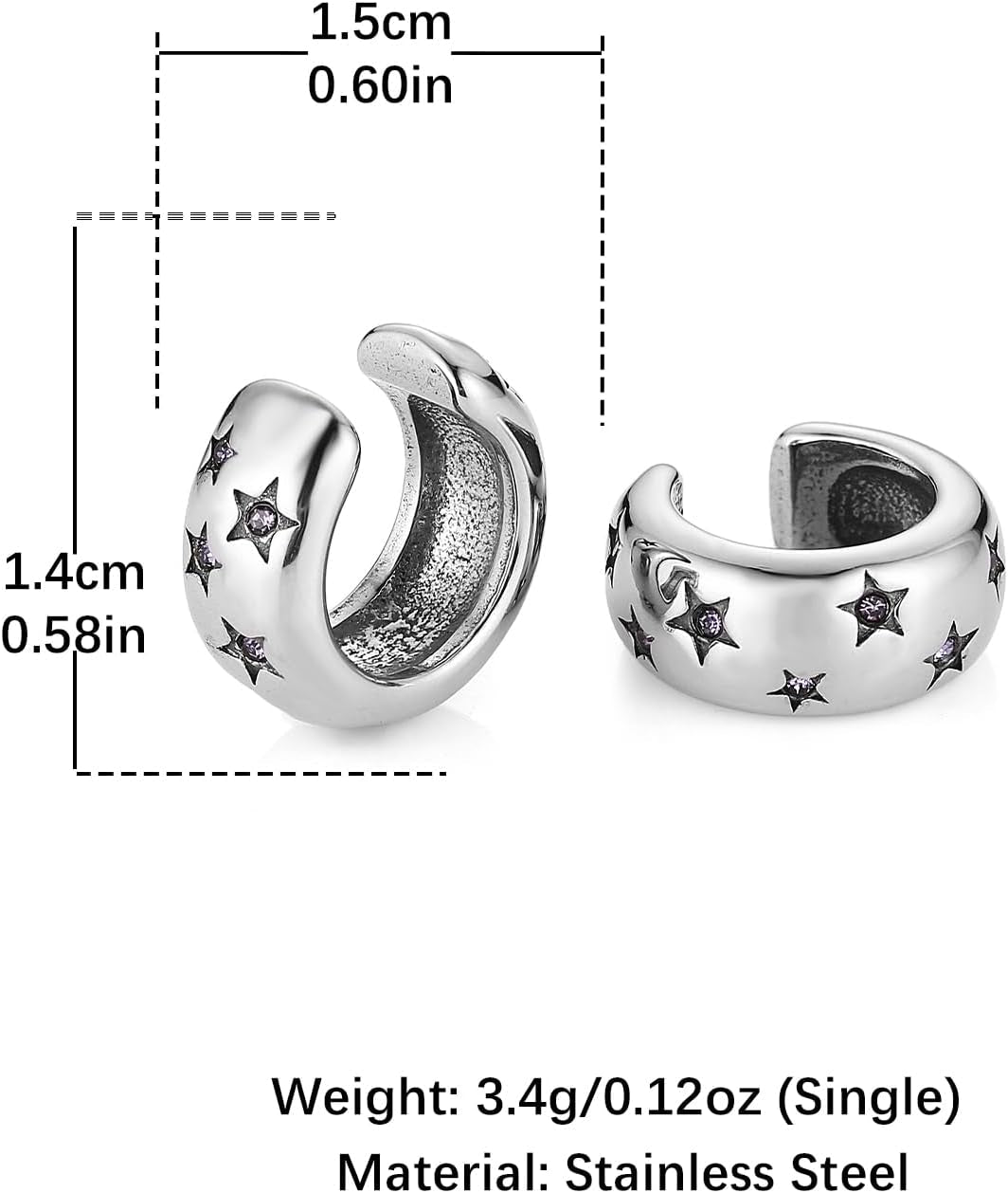 HZMAN Star Ear Cuff Earrings for Women Stainless Steel Non Piercing Tiny Cartilage Cuff Earring Fake Piercings Earings