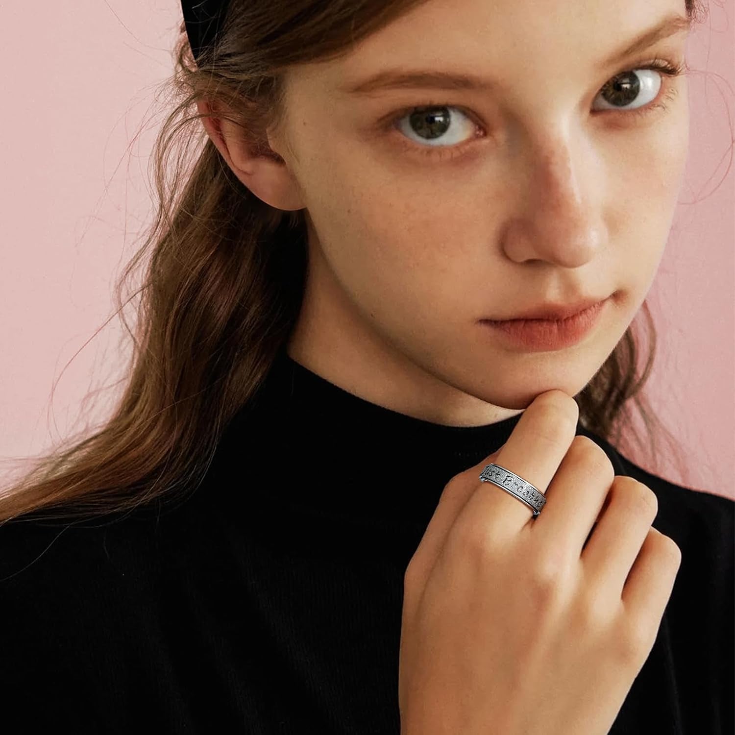 Fidget Spinner Ring for Women - Just Breathe Inspirational Hope Rings, Stainless Steel Anxiety Women'S Ring for Stress Relief, Thumb Rotating Rings for Adults Jewelry Gift for Her