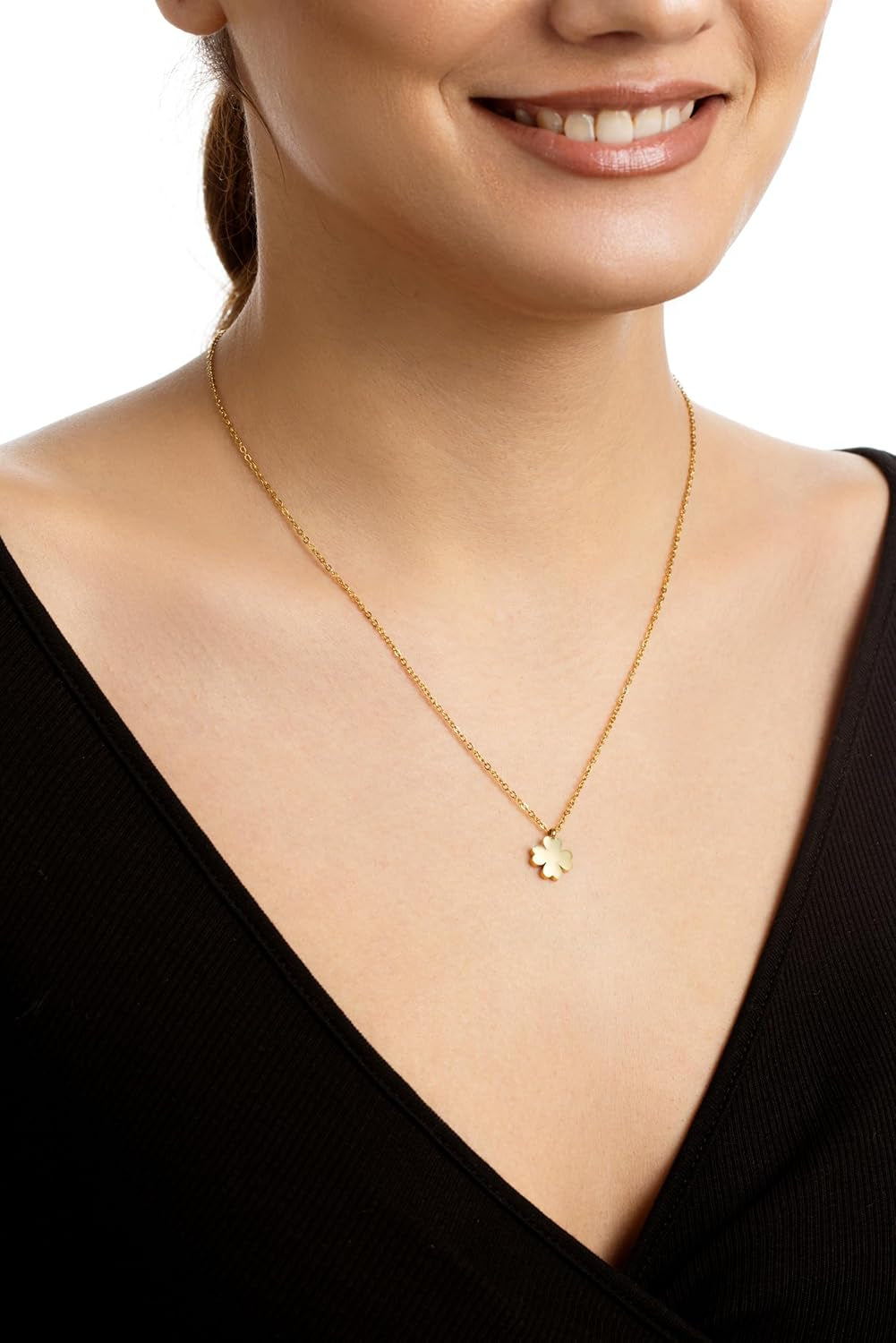 Four Leaf Clover Necklace - 18K Gold Plated Cute Shamrock Necklaces, Unique Dainty Heart Jewelry, Lucky Charm Pendant for Women
