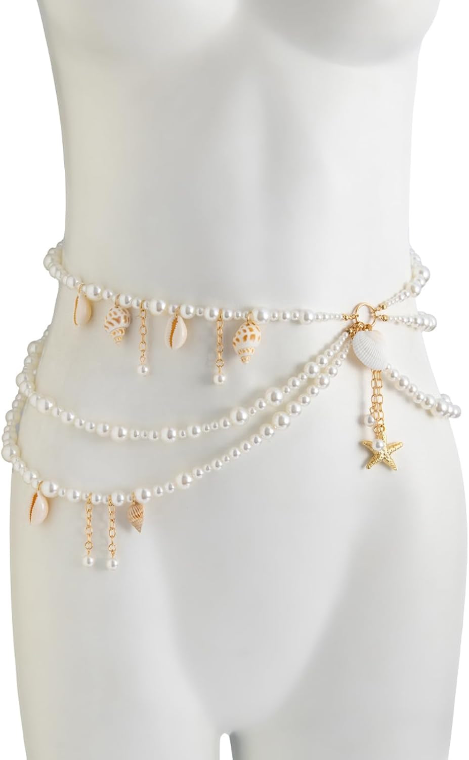 Summer Beach Shell Conch Pendant Waist Chain Belt Festival Rave Pearl Waist Body Chain Multi-Layered Pearl Belly Chain Jewelry Outfit Dress Body Jewelry for Women