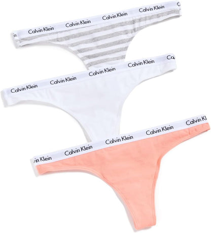 Calvin Klein Women'S Carousel Logo Cotton Stretch Thong Panties, 3 Pack