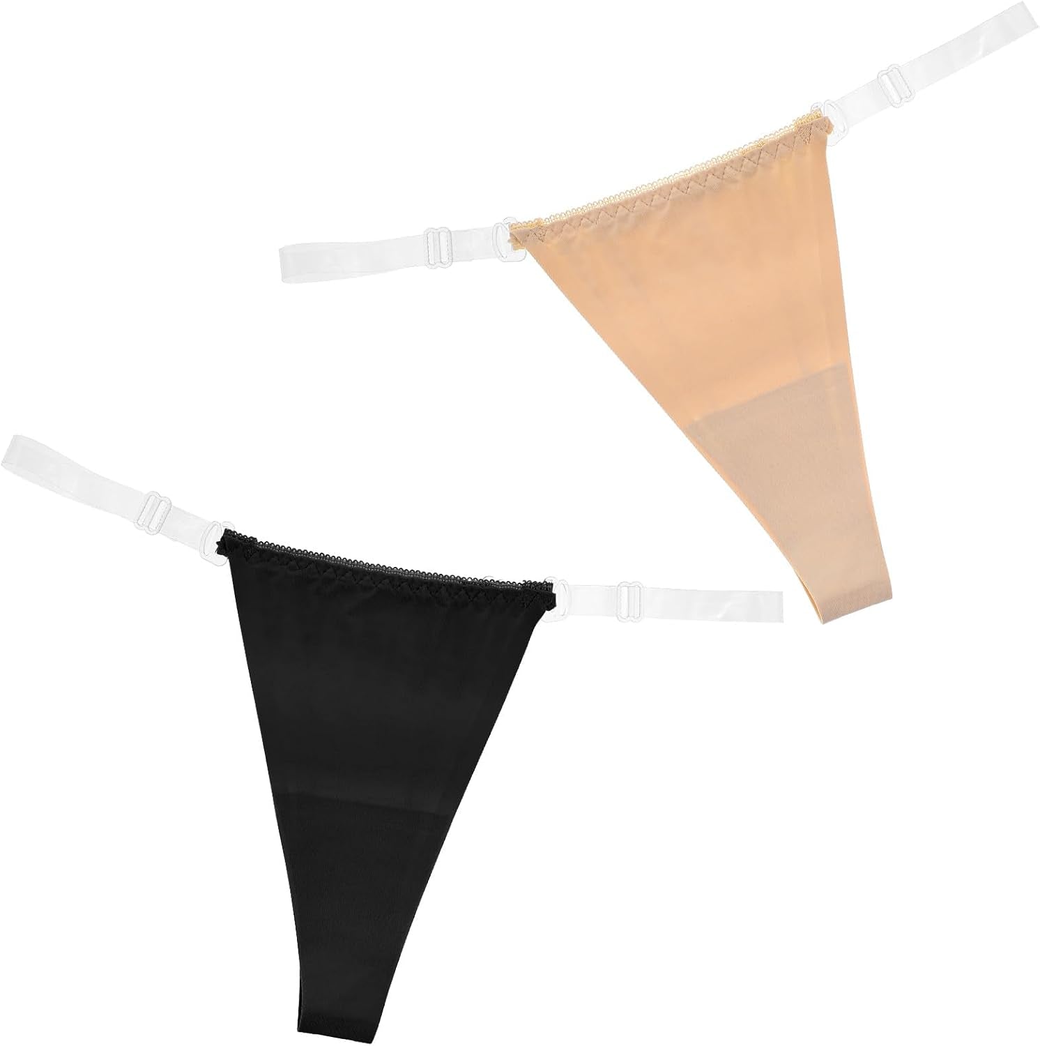 DIVINA VITAE 2 pack clear strap thong underwear in black and nude colors