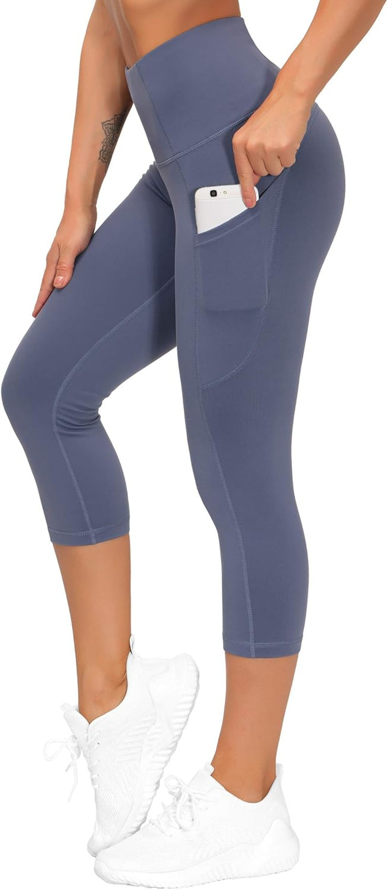 THE GYM PEOPLE Thick High Waist Capris Yoga Pants with Pockets, Tummy Control Workout Running Yoga Leggings for Women