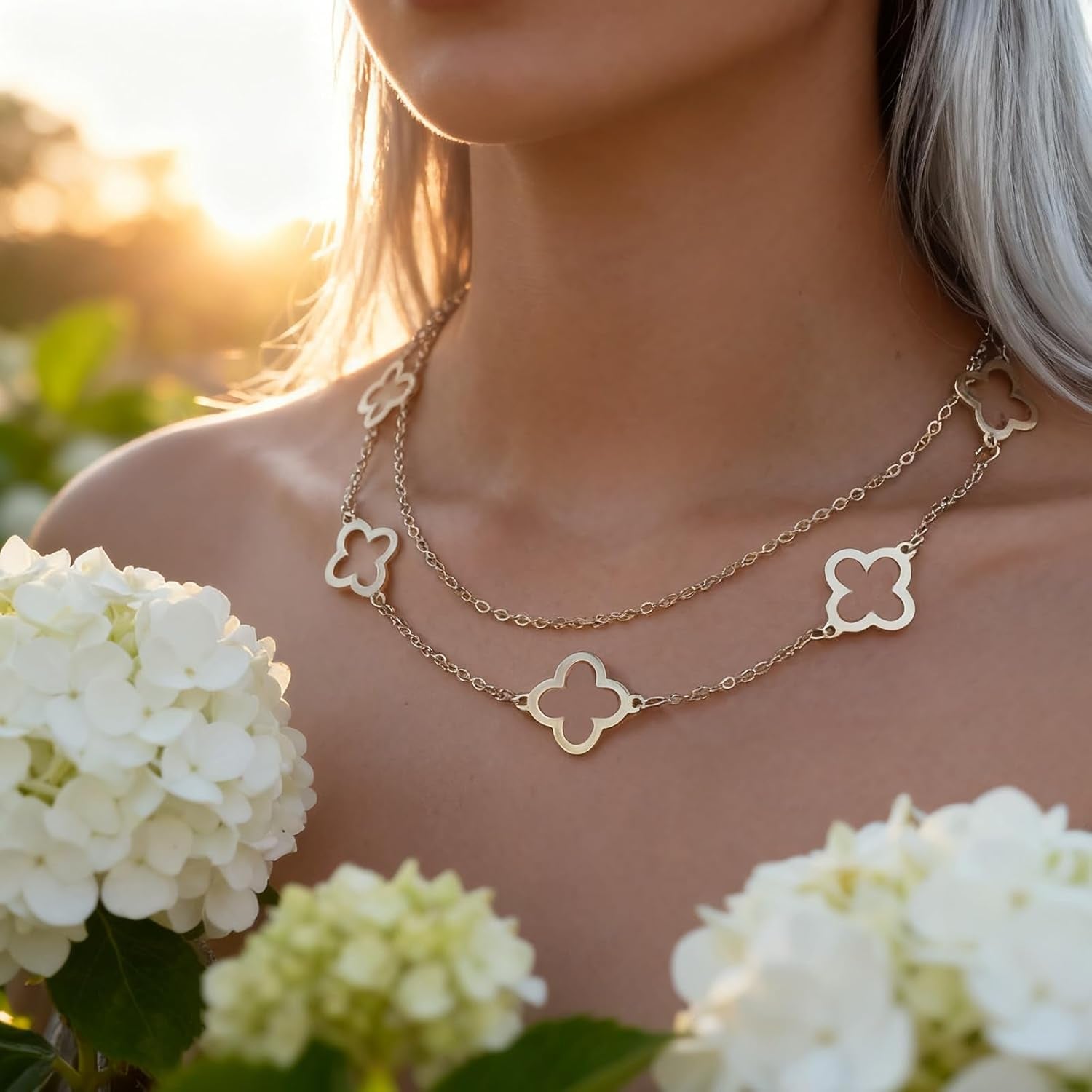 Gold Charm Necklace for Women Star Pearl Charms Pendant Neckalces Dainty 14K Gold Plated Summer Beach Ocean Jewelry Gifts