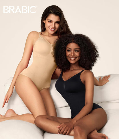 Seamless elastic silky fabric shapewear bodysuit demonstration
