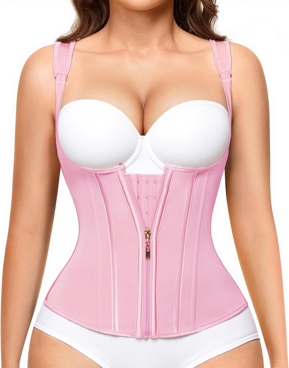 Adjustable strap waist trainer corset back view features