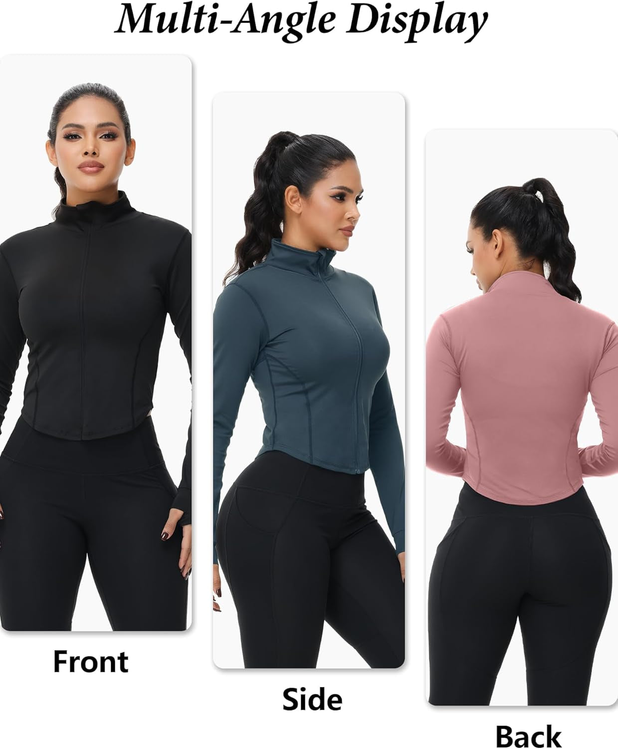 Woman in gym wearing Dalavch cropped zip jacket during cardio workout