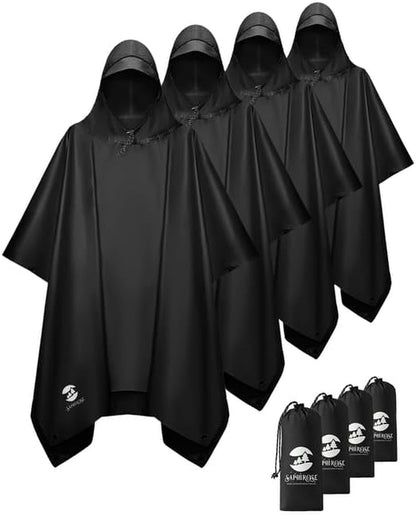 Saphirose Hooded Rain Poncho Waterproof Raincoat Jacket for Men Women Adults