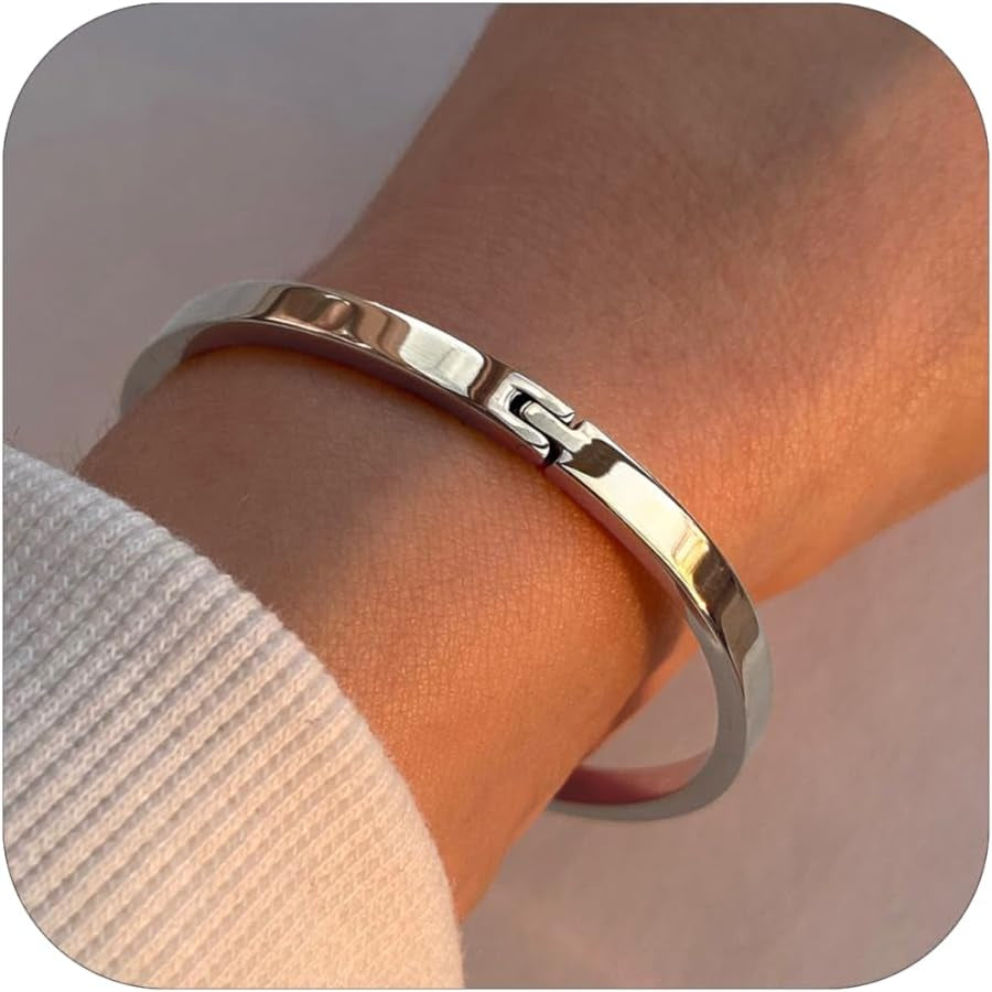 Gold Bangle Bracelets for Women, Trendy Dainty 14K Gold Plated Oval Bangles Stocking Stuffers for Women, Stackable Friendship Bracelets Love Bangle Christmas Birthday Gifts