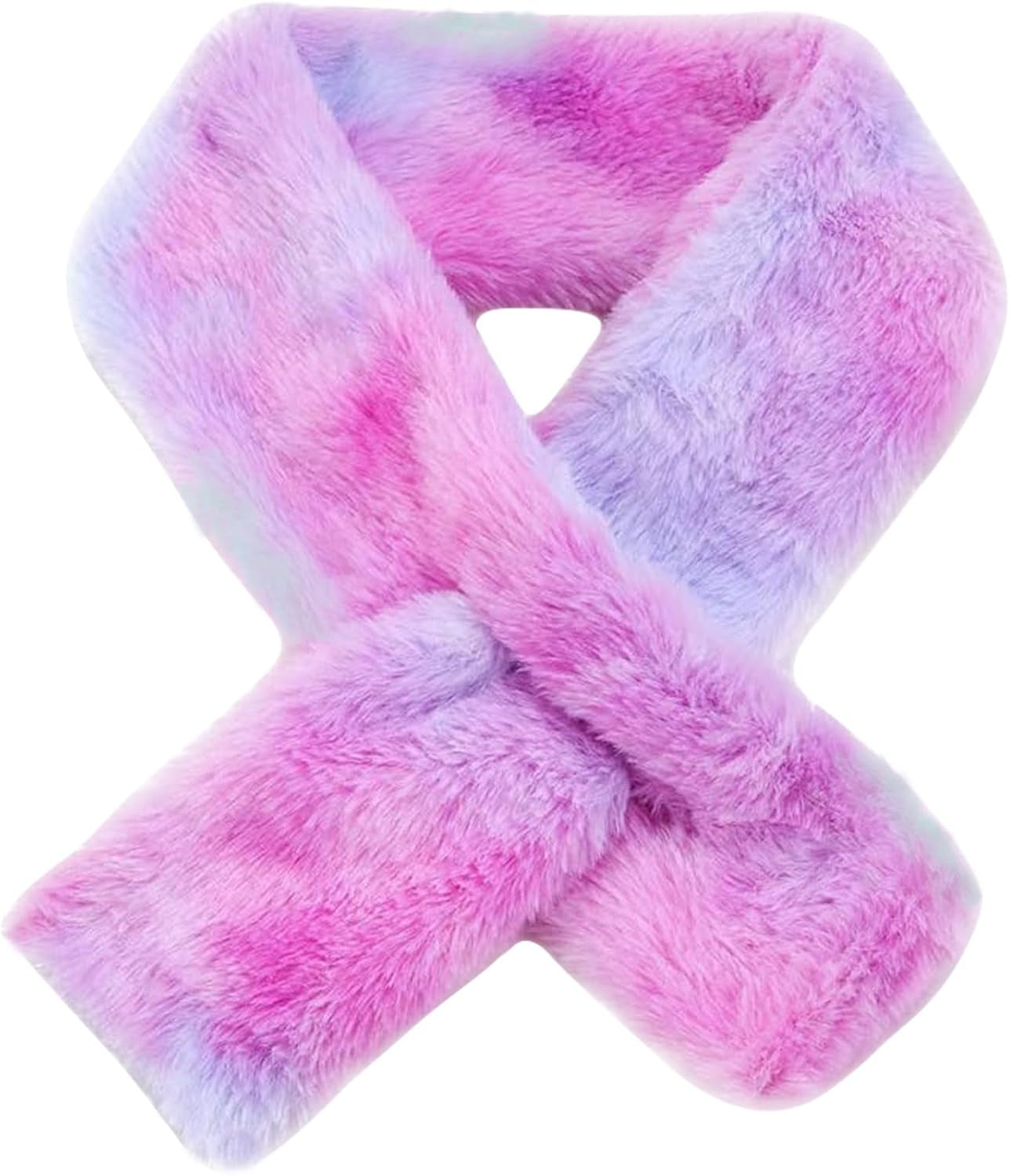 Kids Toddler Scarf Winter Rainbow Scarf Gradient Cross Tie Collar Fluffy Fur Plush Scarves Neck Warmer for Girls Boys