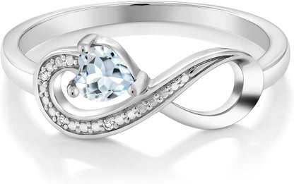 Gem Stone King Infinity Ring for Women | 10K White Gold | 4MM Heart Gemstone Birthstone and White Diamond Accent | Heart Shape Wedding Engagement Anniversary Promise Ring for Women
