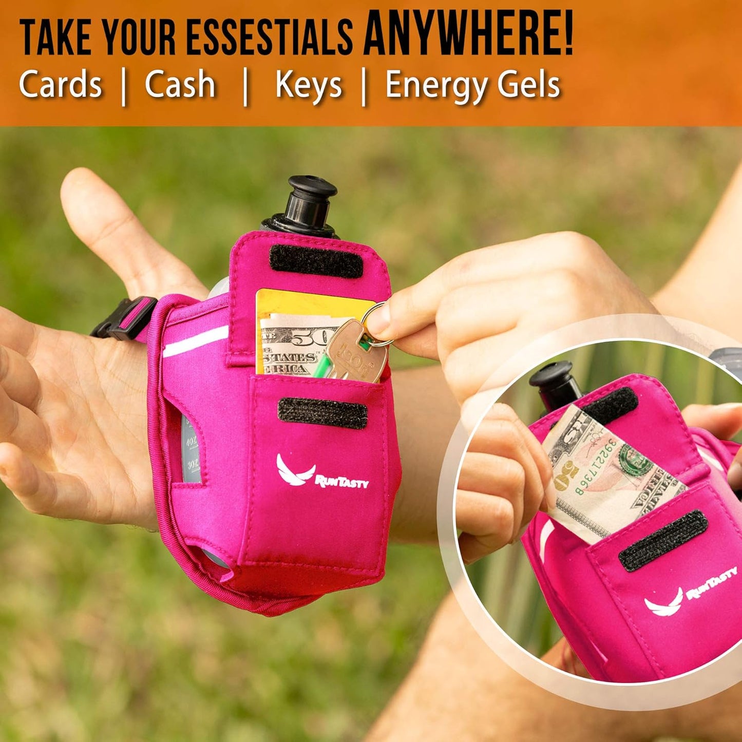Handheld water bottle strap runner fitness accessory