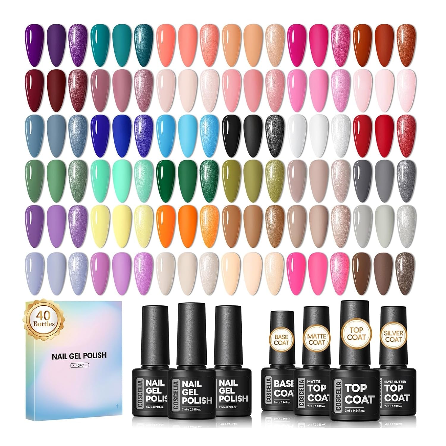 COSCELIA 60PC Gel Nail Polish Kit with U V Light 55 Colors Gel Nail Polish 5PC Top Base Coat Glitter Nail Rhinestones Fall Winter All Seasons Manicure Kit DIY Christmas Gifts for Women Girls Teens