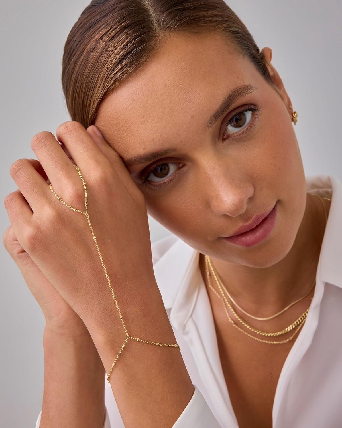 PAVOI 14K Gold Plated Hand Chains for Women - Adjustable Hand Chain Bracelet and Ring - Trendy Gold Handchain Bracelet Stack Summer Jewelry - Beads, Pearl, and Cubic Zirconia Body Jewelry