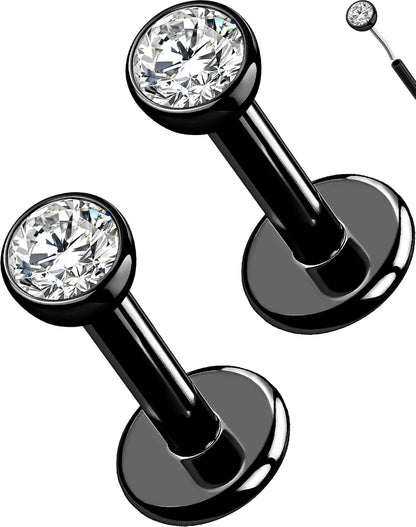 OUFER 2Pcs 20G/18G/16G G23 Titanium Threadless Nose Stud Earrings Flat Back Tiny CZ Small Nose Helix Cartilage Tragus Conch Labret Medusa Monroe Piercing Jewelry for Women Men