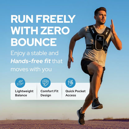 Woman wearing breathable running phone holder vest outdoors
