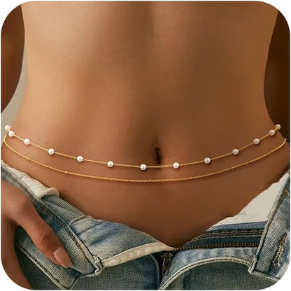 CHESKY Waist Chain for Women, Dainty 14K Gold Plated Waist Beads Gold Chain Belt for Womens Simple Body Chain Jewelry for Womens Belly Chain Y2K Belt Accessories Gold Jewelry for Women Gifts