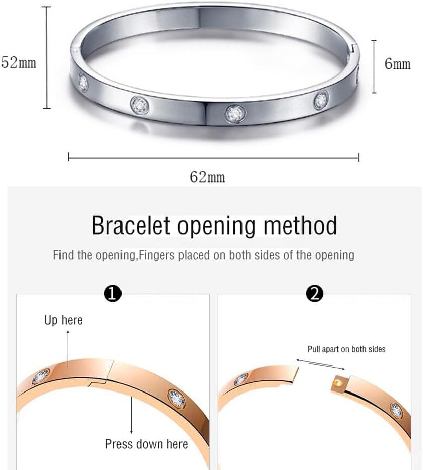 18K Gold Plated Crystal Bracelet Set 4PCS Sister Trio Love Bangle, Silver/Steel/Rose Gold & Adjustable Jewelry