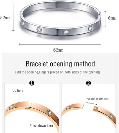 18K Gold Plated Crystal Bracelet Set 4PCS Sister Trio Love Bangle, Silver/Steel/Rose Gold & Adjustable Jewelry