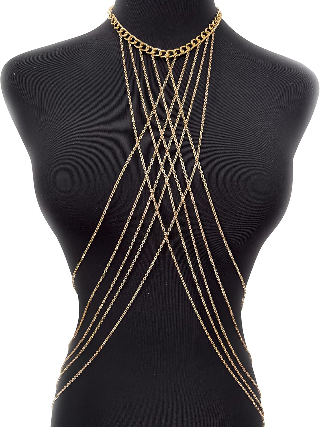 Harness Body Chain Sexy Layered Tassel Belly Waist Chain Necklace Boho Hot Bikini Nightclub Party Beach Body Jewelry for Women and Ladies Gold Tone