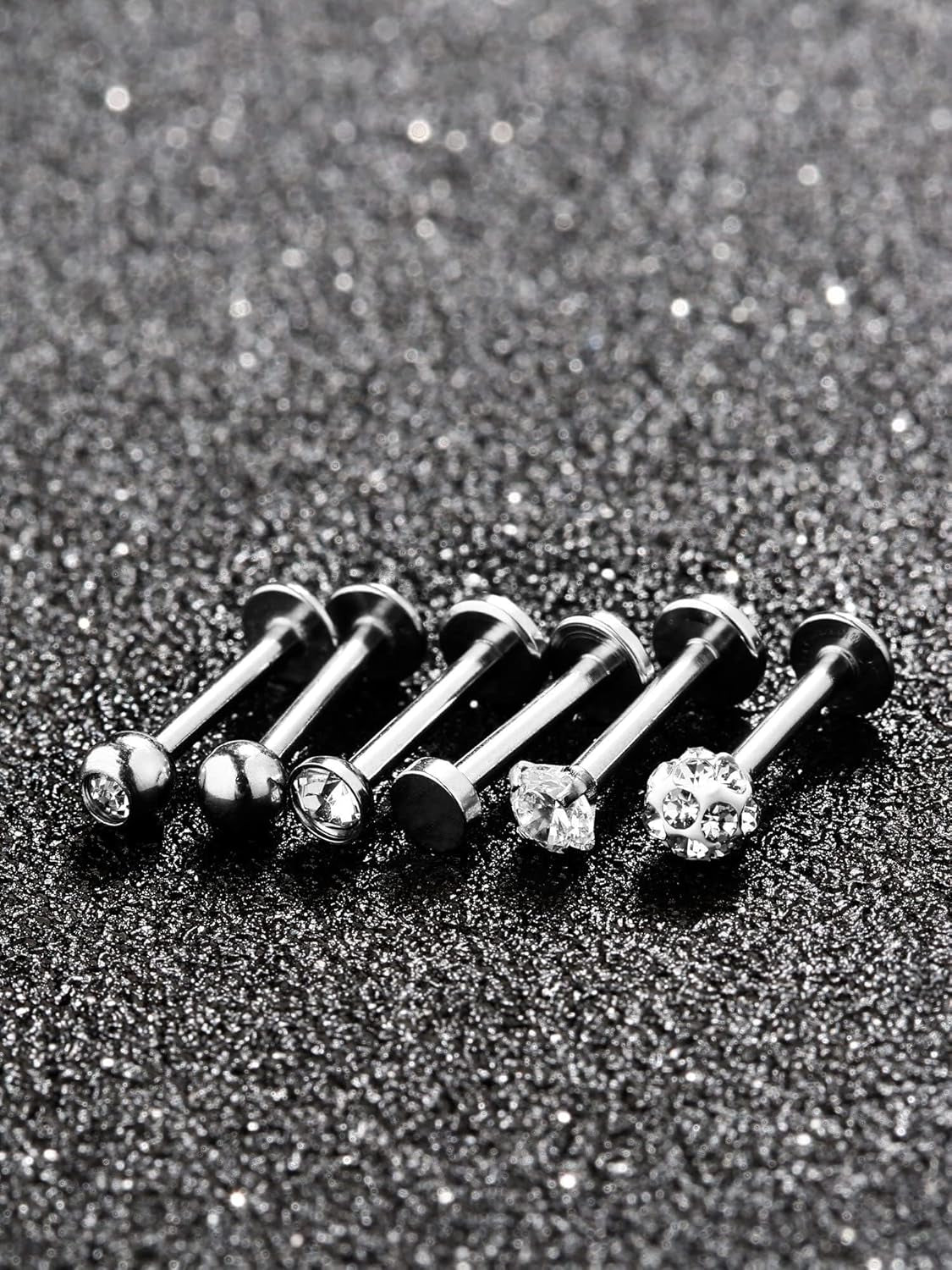 Sumind Nose Studs 16G Tragus Piercing Jewelry Tragus Earrings Lip Rings Diamond Crystal Stainless Steel Labret Bars Body Piercing Jewelry, 6 Designs