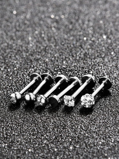 Sumind Nose Studs 16G Tragus Piercing Jewelry Tragus Earrings Lip Rings Diamond Crystal Stainless Steel Labret Bars Body Piercing Jewelry, 6 Designs
