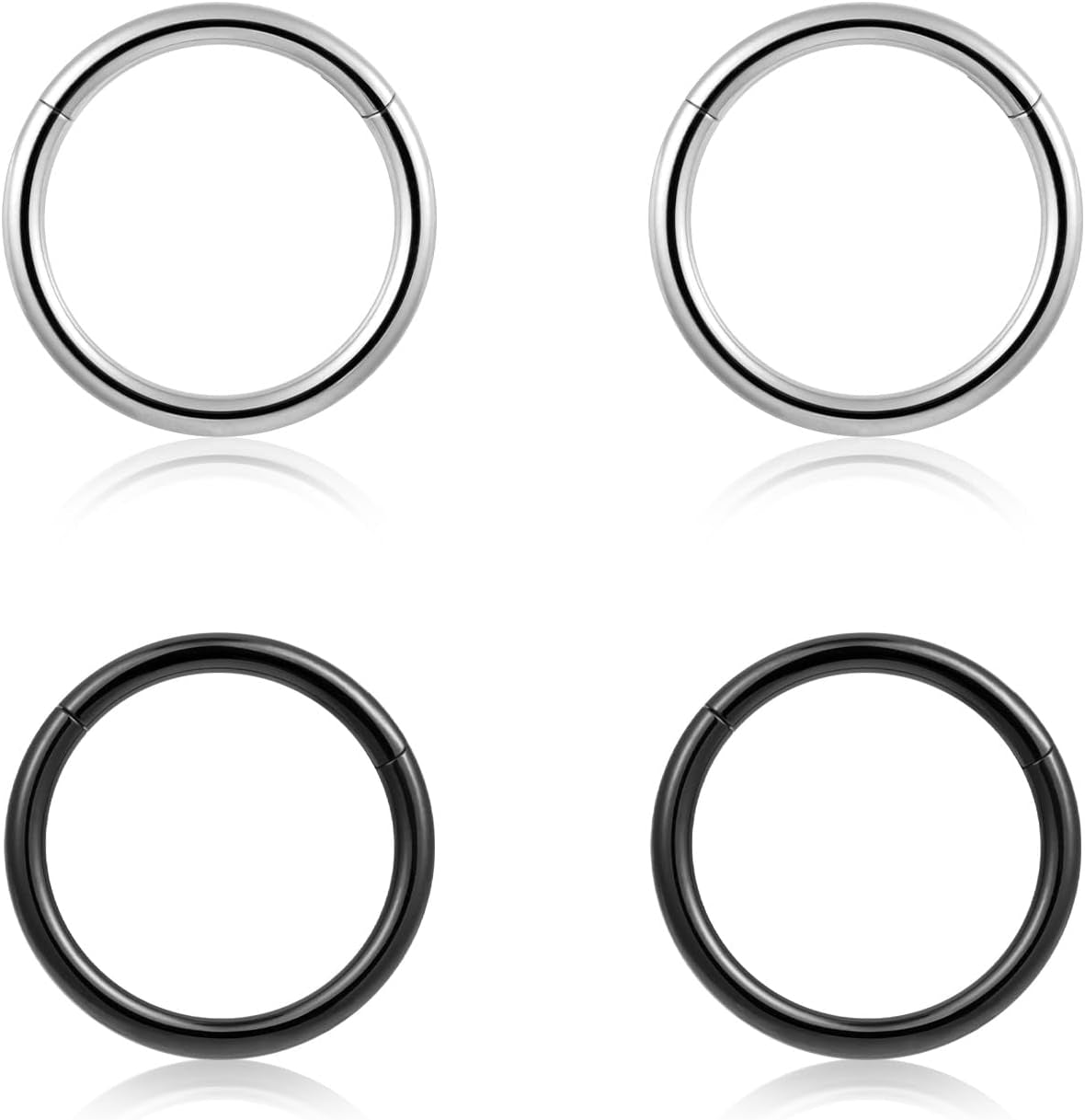 4Pcs 16G 18G 20G Surgical-Steel-Piercing-Ring-Nose-Rings-Hinged-Hoop-Earrings,6Mm 8Mm 10Mm 12Mm Seamless Stainless Steel Clicker Eyebrow Septum Piercing Hoop,Sliver Black Gold Rose Gold Rainbow Body Jewelry Set