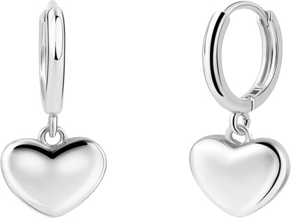 Gold Cherry Bow Heart Drop Dangle Earrings, Huggie Hoop Style, Hypoallergenic Non Tarnish Delicate Ribbon Butterfly Design Dainty Shiny Sensitive Ear for Women Gifts