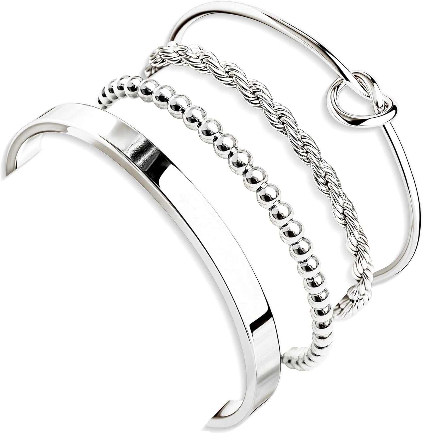Silver Bracelets for Women Stack, Silver or Gold Plated Cuff Bangle Set, Trendy Silver Jewelry for Women Fashion