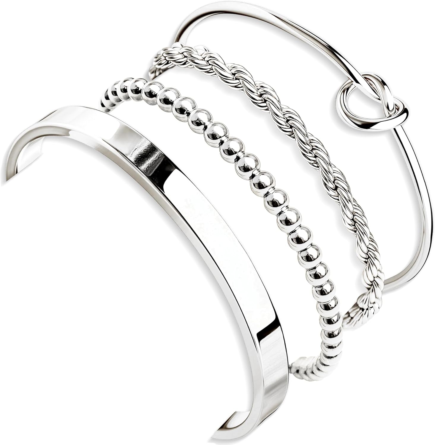 Silver Bracelets for Women Stack, Silver or Gold Plated Cuff Bangle Set, Trendy Silver Jewelry for Women Fashion