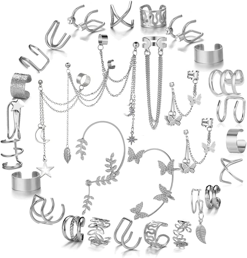 81 Pcs Ear Cuff Helix Cartilage Ear Clip on Wrap Earrings Ear Cuffs for Women Men Non Piercing Ear Clip Fake Earrings Cartilage(Gold/Silver/Black)