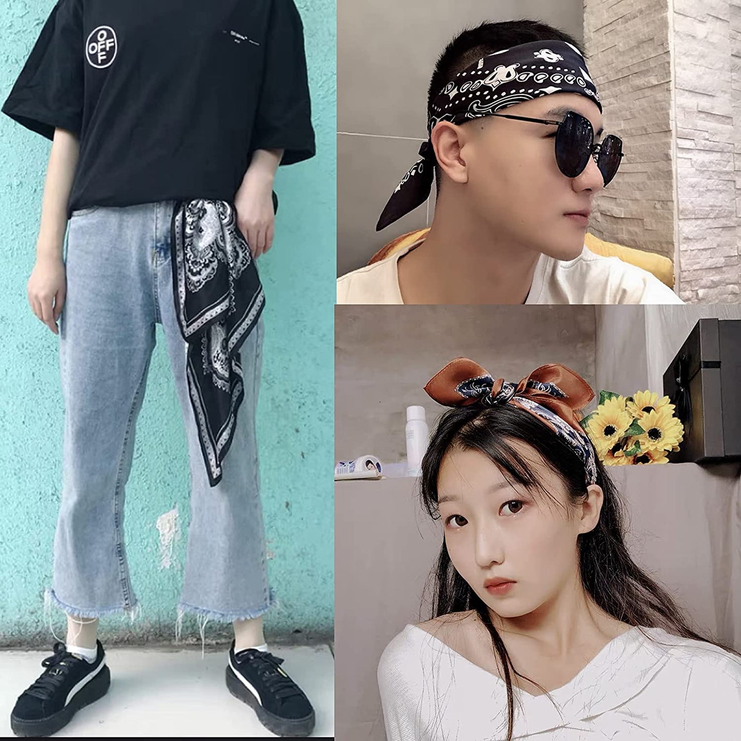 4Pcs Silk Feeling Scarf Square Satin Head Scarf for Women Neck Hair Scarves Wraps Headscarf Hair Bandanas Night Sleeping Wrapping, 26.5×26.5 Inches