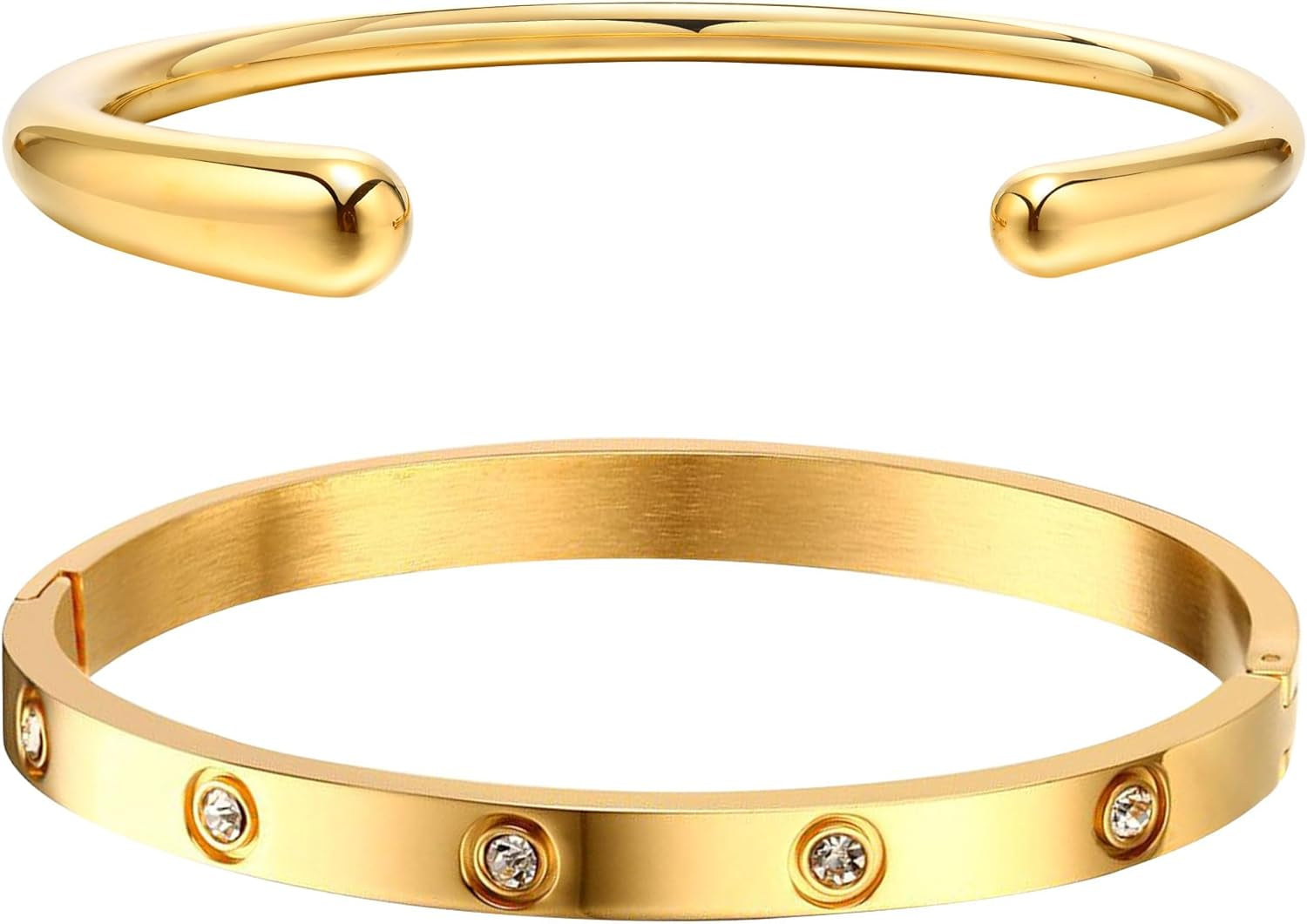 MPRAINBOW Gold Bracelets for Women, 2Pcs 18K Gold Plated Cubic Zirconia Bangle Crystal Friendship Bracelet Jewelry,Wedding Party Christmas Birthday Gifts for Her Girlfriend Sister Daughter