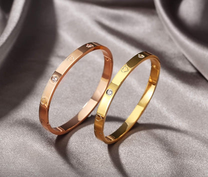 Christmas Gift MVCOLEDY Jewelry Gold /White Gold Plated Bangle Bracelet Heart Stone Stainless Steel with Crystal Bangle Bracelets for Women Jewelry Size 6.7 Inches