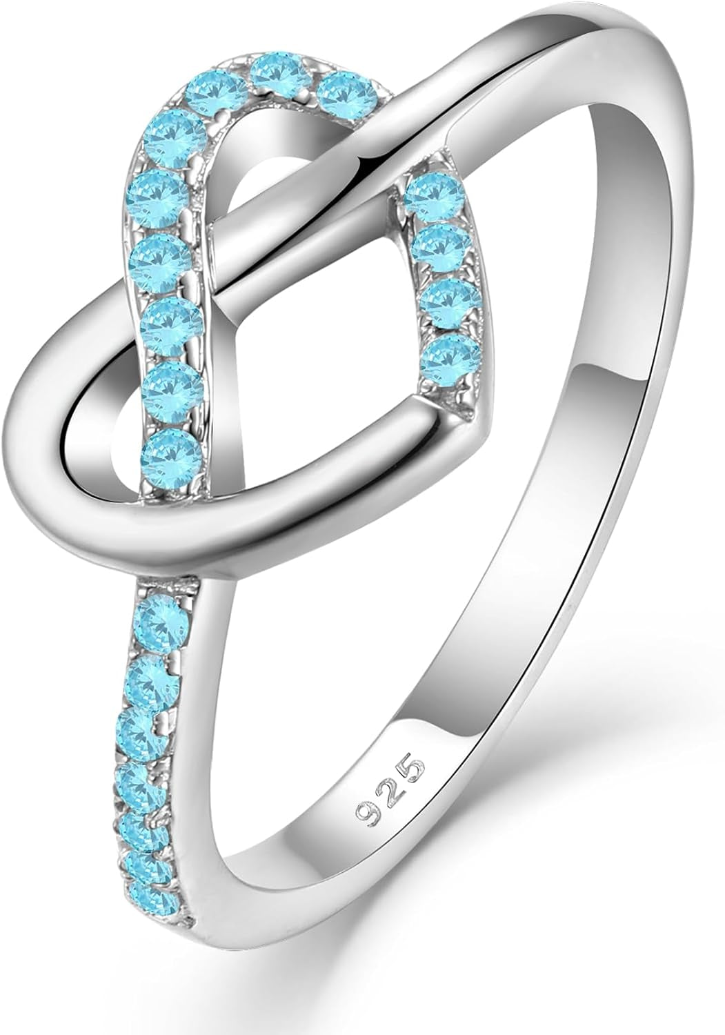 YL Love Knot Heart Promise Ring 925 Sterling Silver Infinity Rings Birthstone Anniversary Band for Women