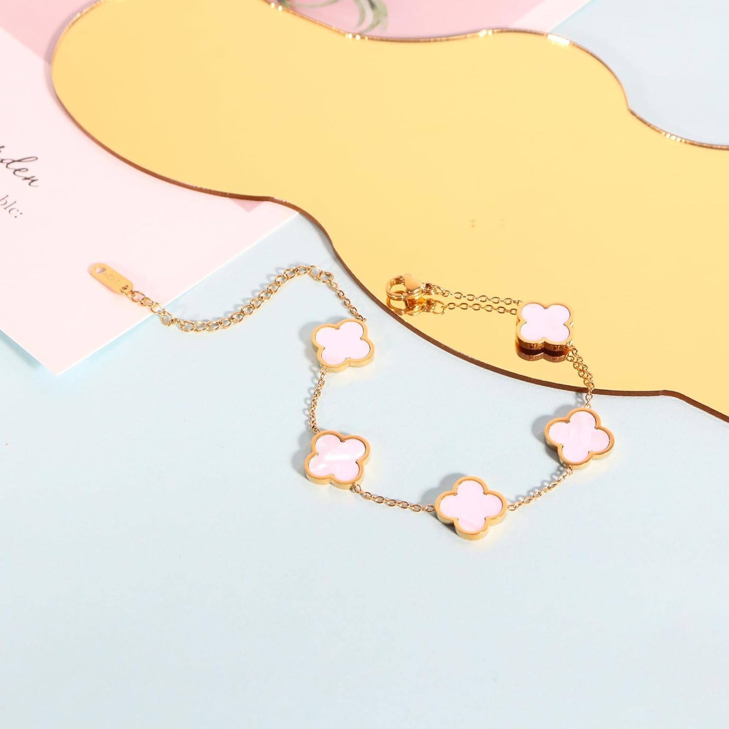 Delicacy Clover Bracelets Necklace Set:Clover Necklaces Clover Bracelet Women Link Bracelets Cute Gold Jewelry