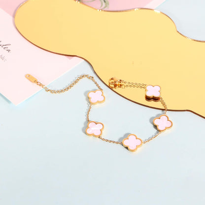 Delicacy Clover Bracelets Necklace Set:Clover Necklaces Clover Bracelet Women Link Bracelets Cute Gold Jewelry