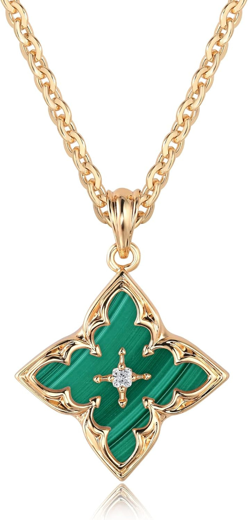 LOYATA Gold Clover Necklace for Women 14K Gold Plated Cubic Zirconia Four Leaf Clover Necklace Lucky Charm Dainty Simple Gold Pendant Necklace for Women Jewelry