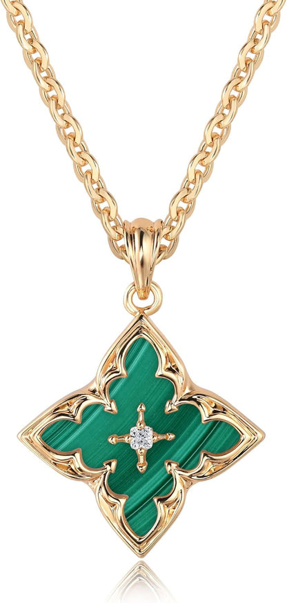LOYATA Gold Clover Necklace for Women 14K Gold Plated Cubic Zirconia Four Leaf Clover Necklace Lucky Charm Dainty Simple Gold Pendant Necklace for Women Jewelry
