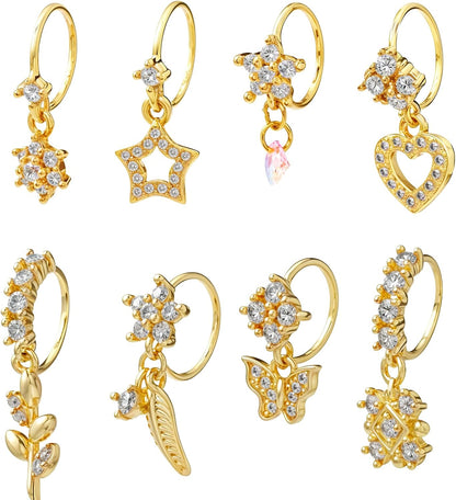 Shiny gold dangle nose rings variety pack
