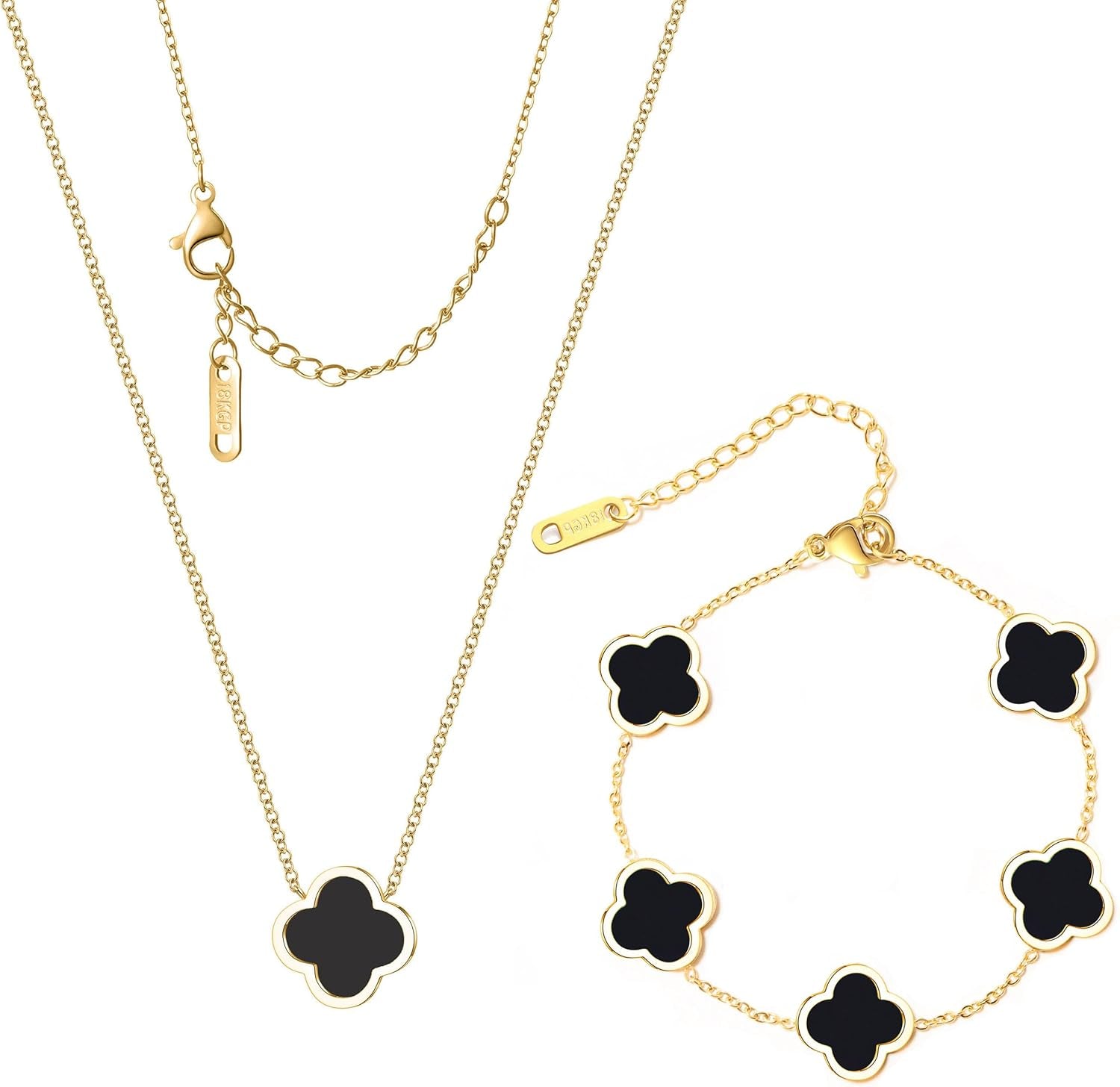 Delicacy Clover Bracelets Necklace Set:Clover Necklaces Clover Bracelet Women Link Bracelets Cute Gold Jewelry