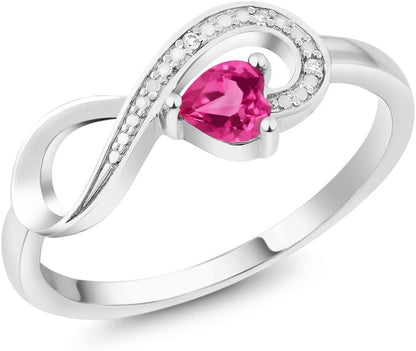 Gem Stone King Infinity Ring for Women | 10K White Gold | 4MM Heart Gemstone Birthstone and White Diamond Accent | Heart Shape Wedding Engagement Anniversary Promise Ring for Women