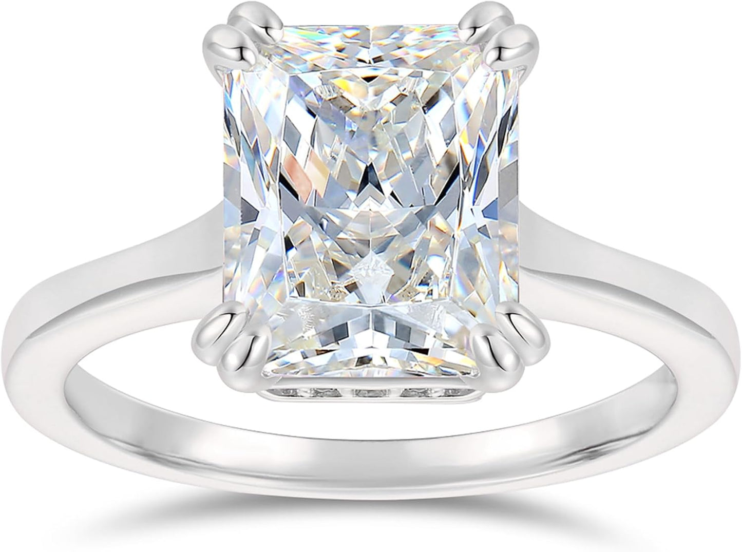 14K White Gold 4 Carat Radiant Cut Moissanite Rings 14K Hidden Halo Moissanite Engagement Ring 14K 4 Carat Radiant Rings for Women