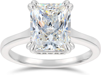 14K White Gold 4 Carat Radiant Cut Moissanite Rings 14K Hidden Halo Moissanite Engagement Ring 14K 4 Carat Radiant Rings for Women