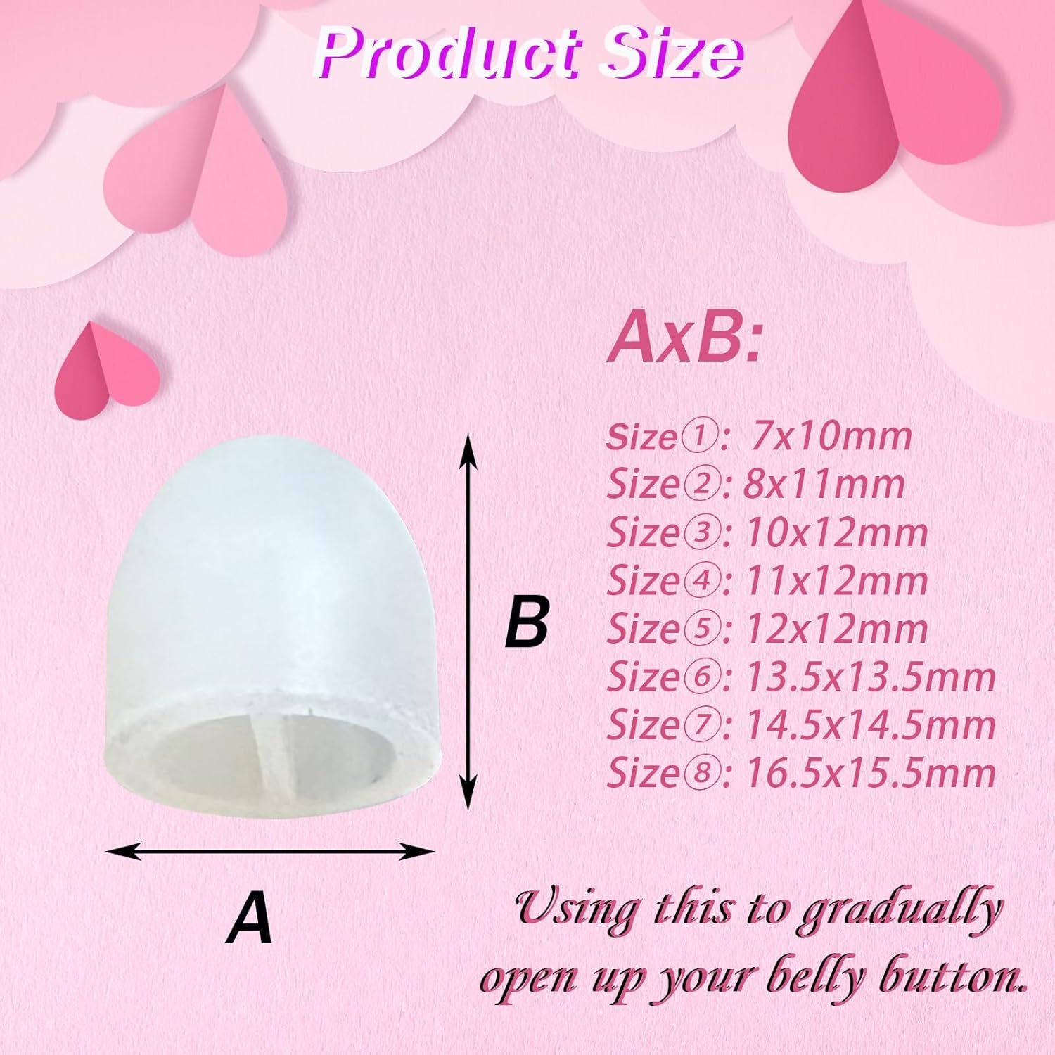 Comparison of all 8 belly button plug pieces in recovery shaper set