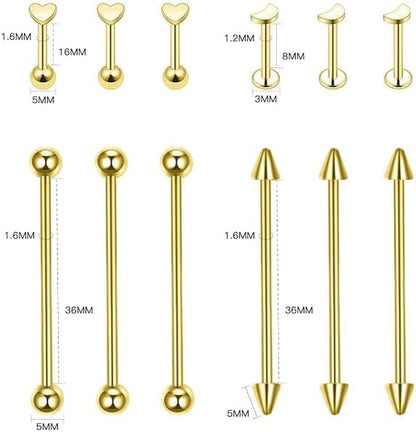 Xpircn Piercing Kit 316L Stainless Steel Belly Button Ring Ear Nose Septum Piercing Jewelry 20G 18G 16G 14G 12G Piercing Tools with Clamps Gloves for Body Piercing