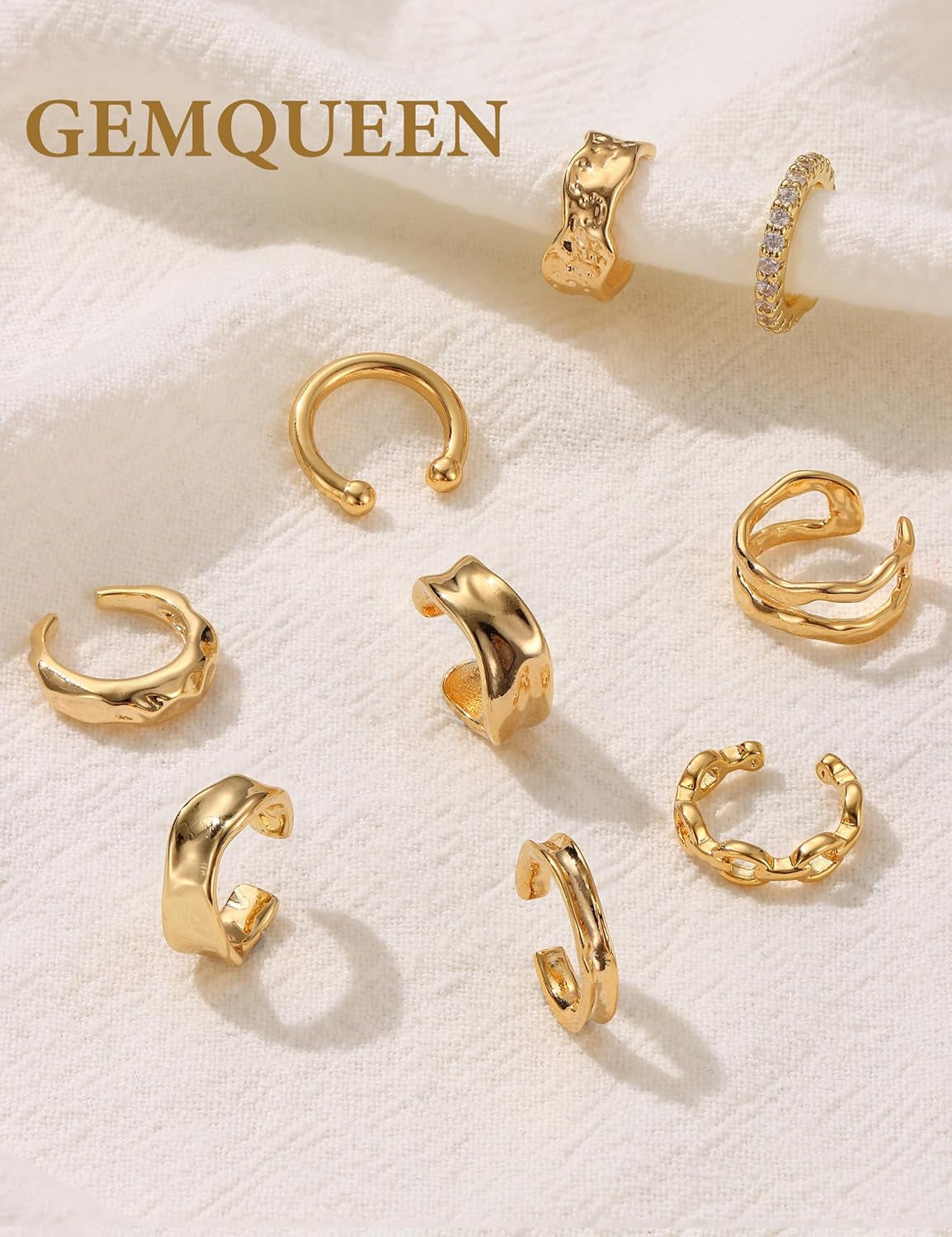 9 Pcs 14K Gold/Silver Plated Ear Cuff Non Piercing Earrings for Women Men - Ear Cuffs Earring Non Pierced Ears Adjustable Clip on Trendy Fake Cartilage Conch Helix Jewelry Set with 5A CZ