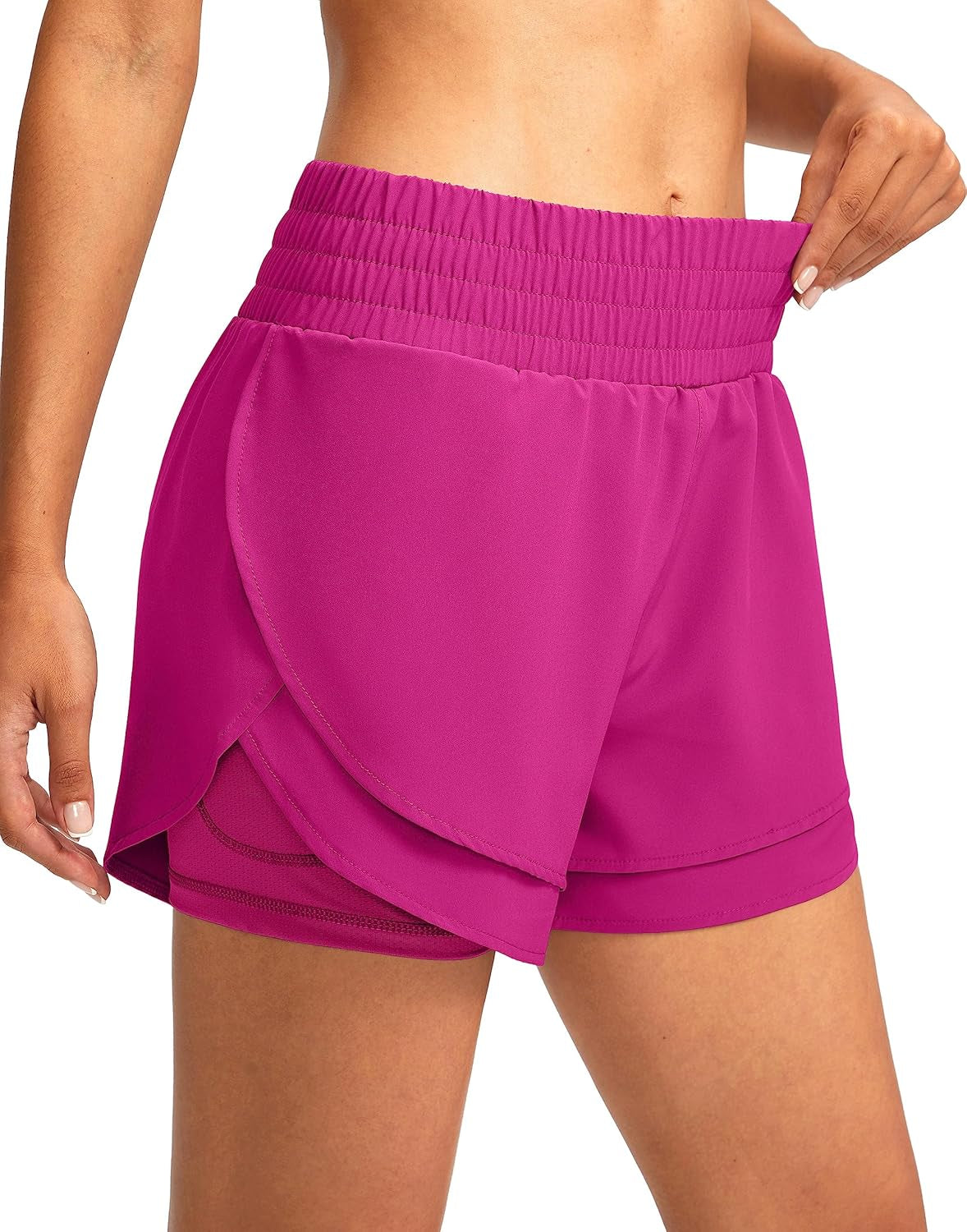 Soothfeel Women'S 2 in 1 Running Shorts High Waisted Athletic Shorts Exercise Gym Workout Shorts for Women with Pockets
